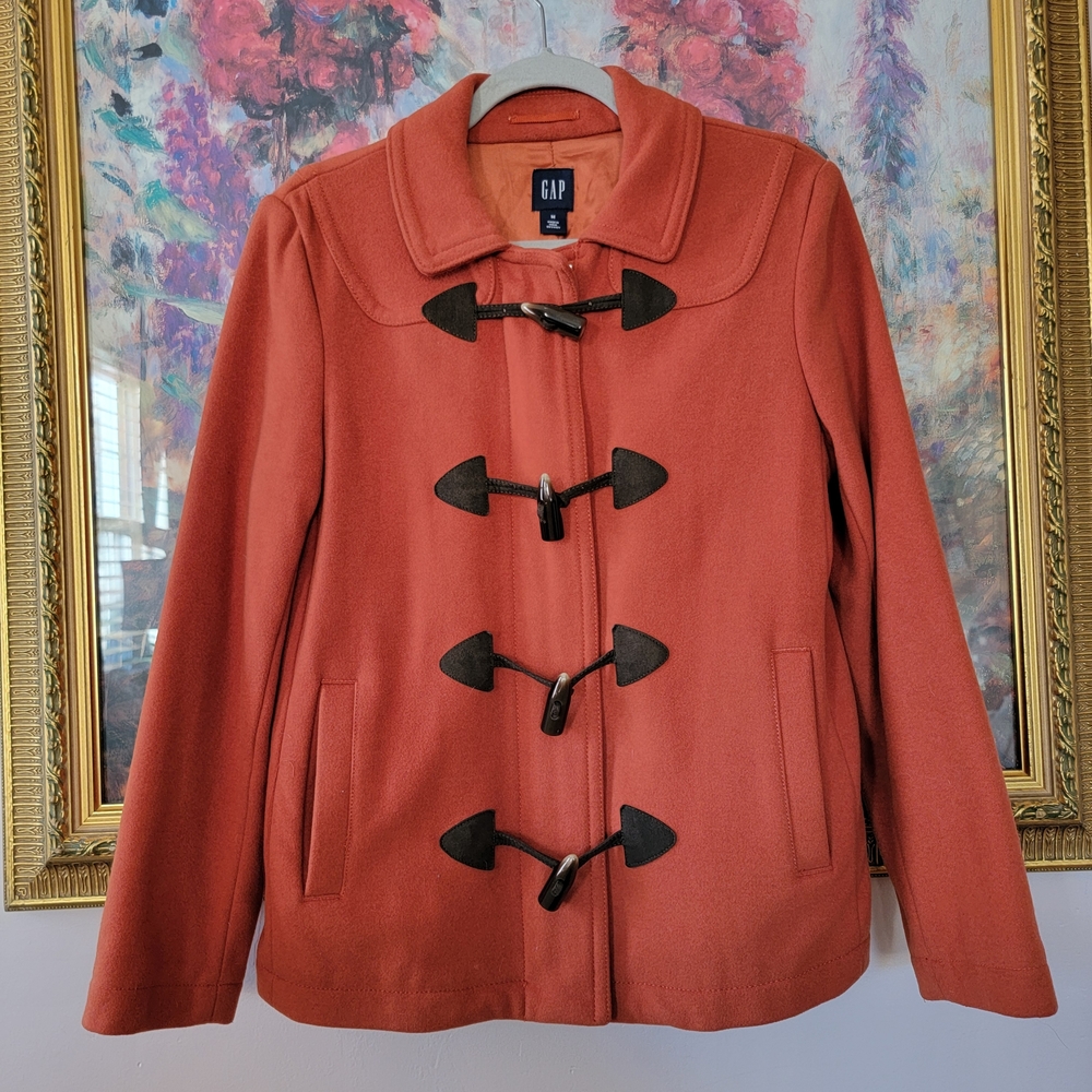GAP Women's Rust Orange Wool Toggle Coat